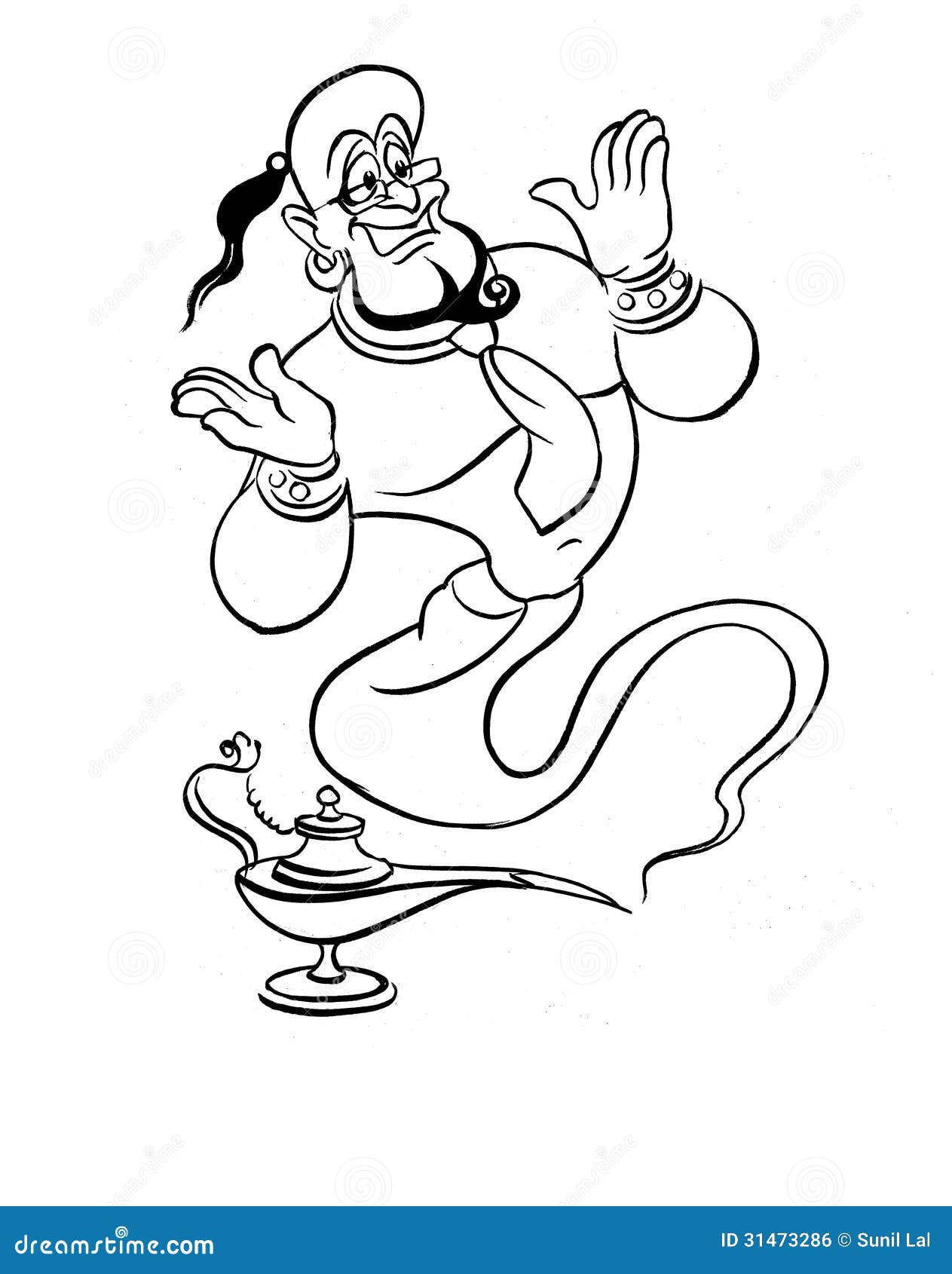 Genie Happy mood Outlined stock illustration. Illustration of 