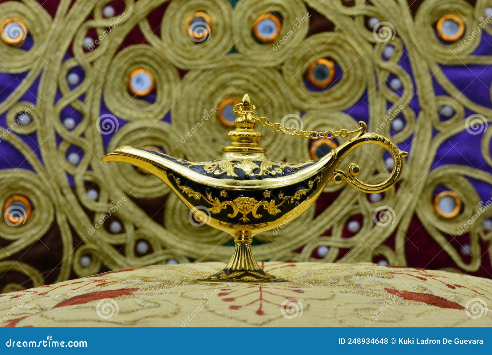 genie lamp, old oil lamp with arabic motifs