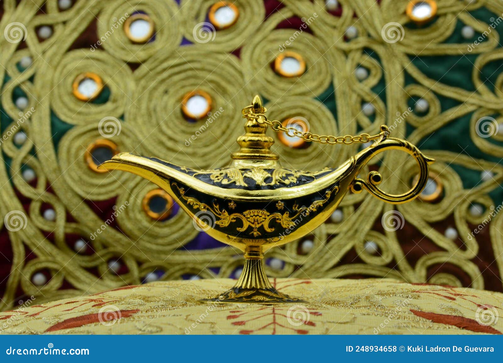 genie lamp, old oil lamp with arabic motifs