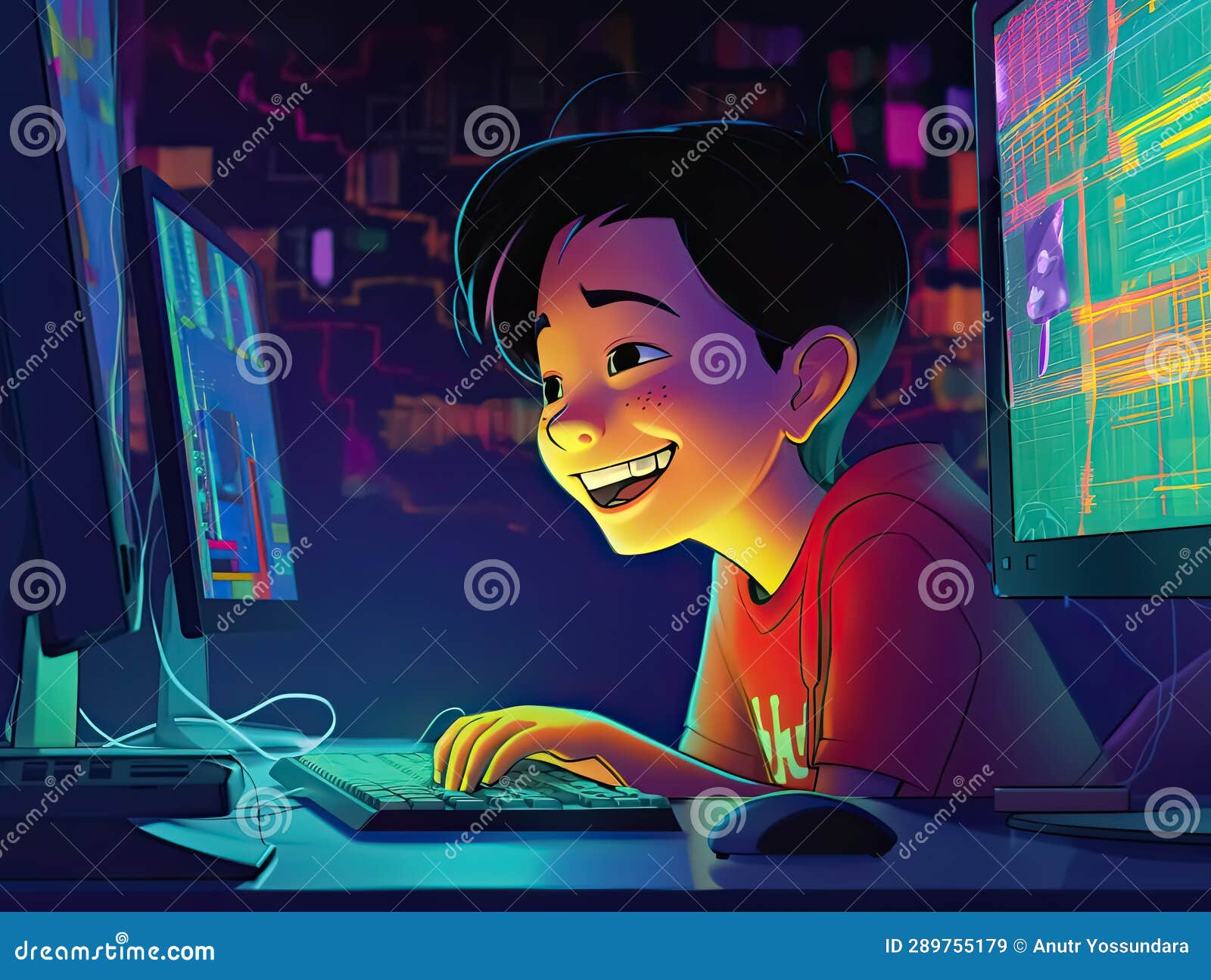 Genius Little Boy As A Hacker Is Coding And Programming On Computer ...