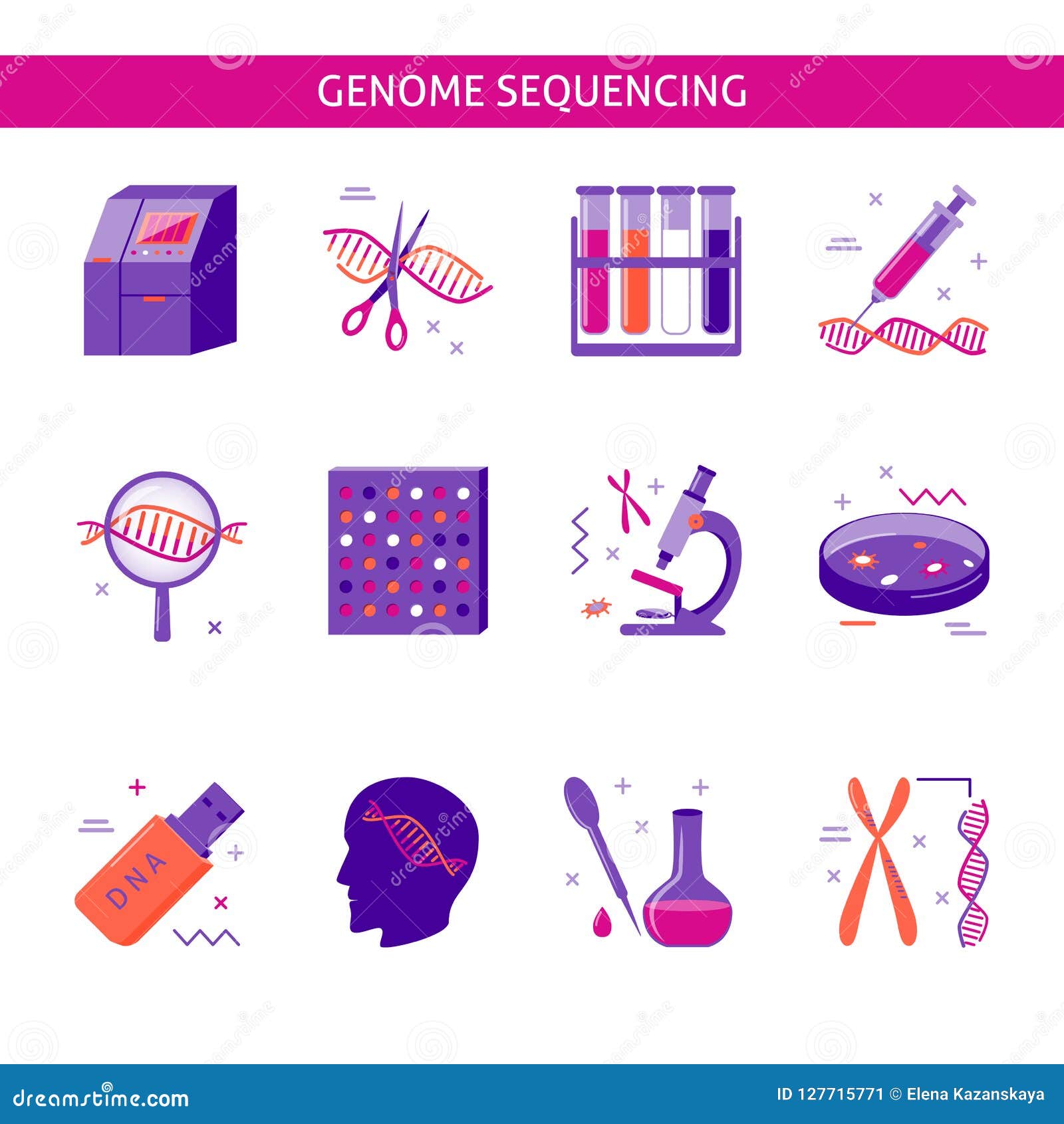 Genome Research Icon Set in Flat Style Stock Vector - Illustration of ...