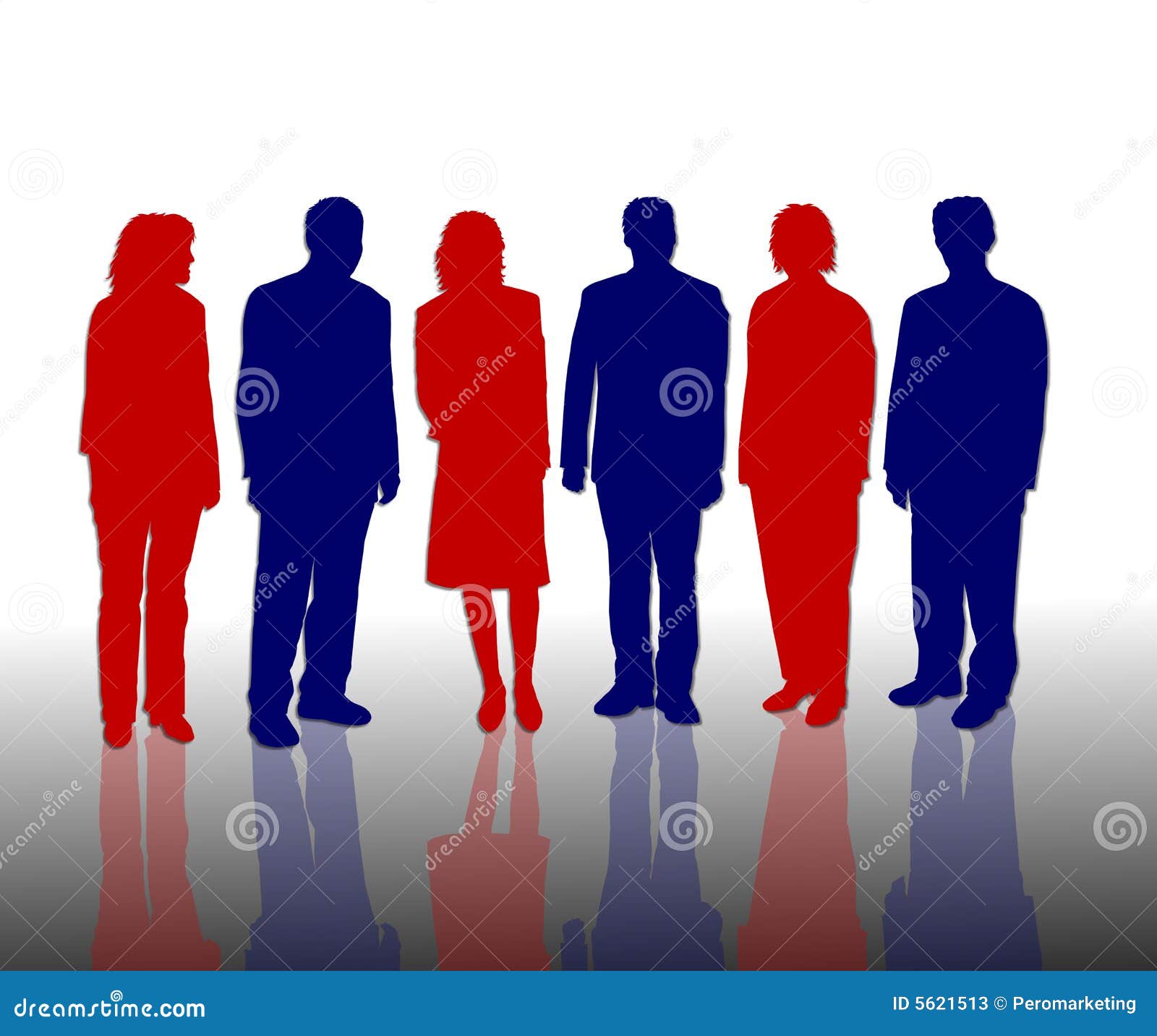 Silhouettes de gens d'affaires en rouge et bleu.