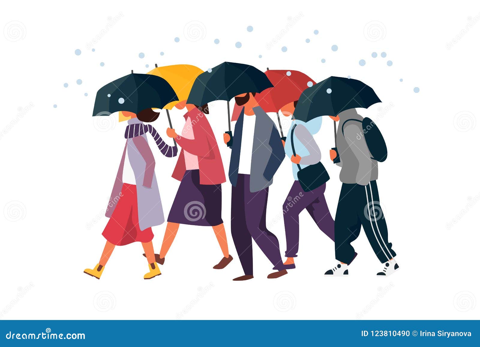 Gente Que Sostiene El Paraguas, Caminando Debajo De La Lluvia Ejemplo Del  Vector De Los Caracteres Del Otoño Del Hombre Y De La M Ilustración del  Vector - Ilustración de ropas, gente