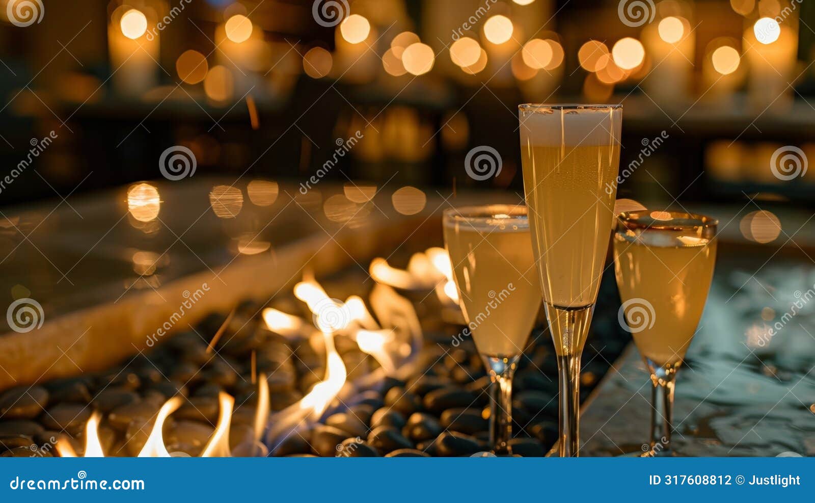 the gentle crackle of a fire pit adds to the charming ambience of the candlelit mixology class creating a magical