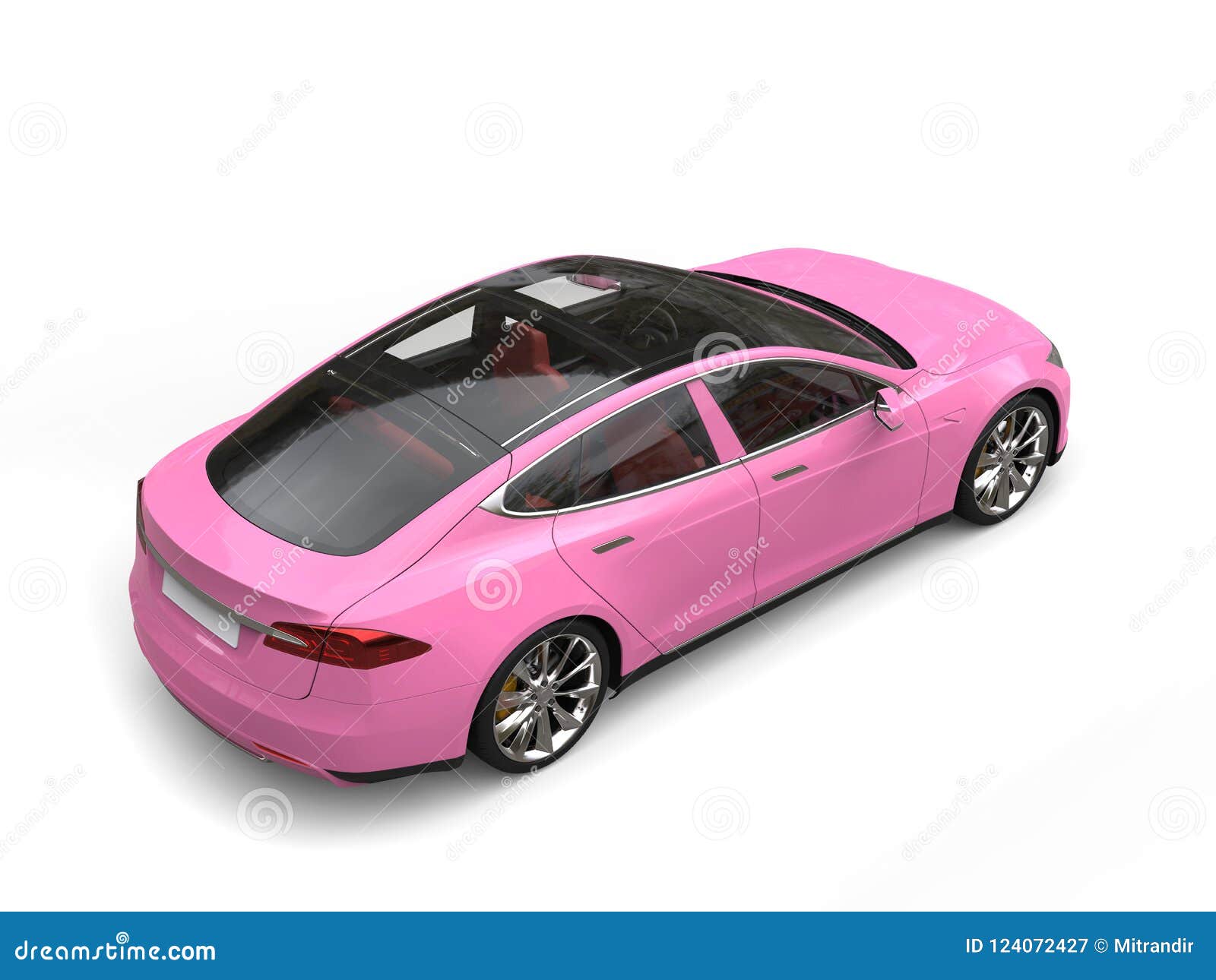 Gentle Pink Modern Electric Sports Car - Top Down Rear Side View Stock ...
