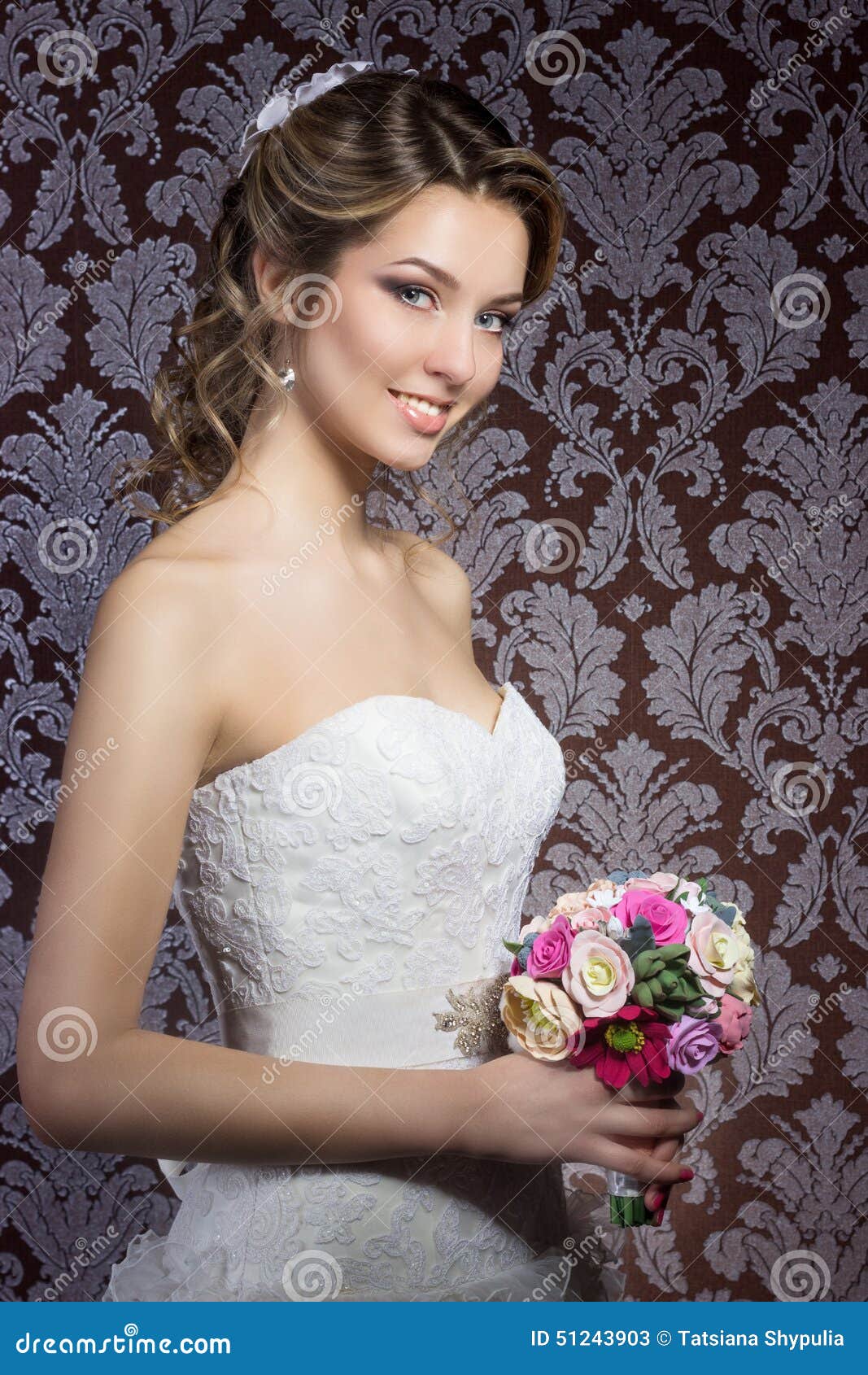 Gentle Portrait Of Happy Smiling Beautiful Girls In White 