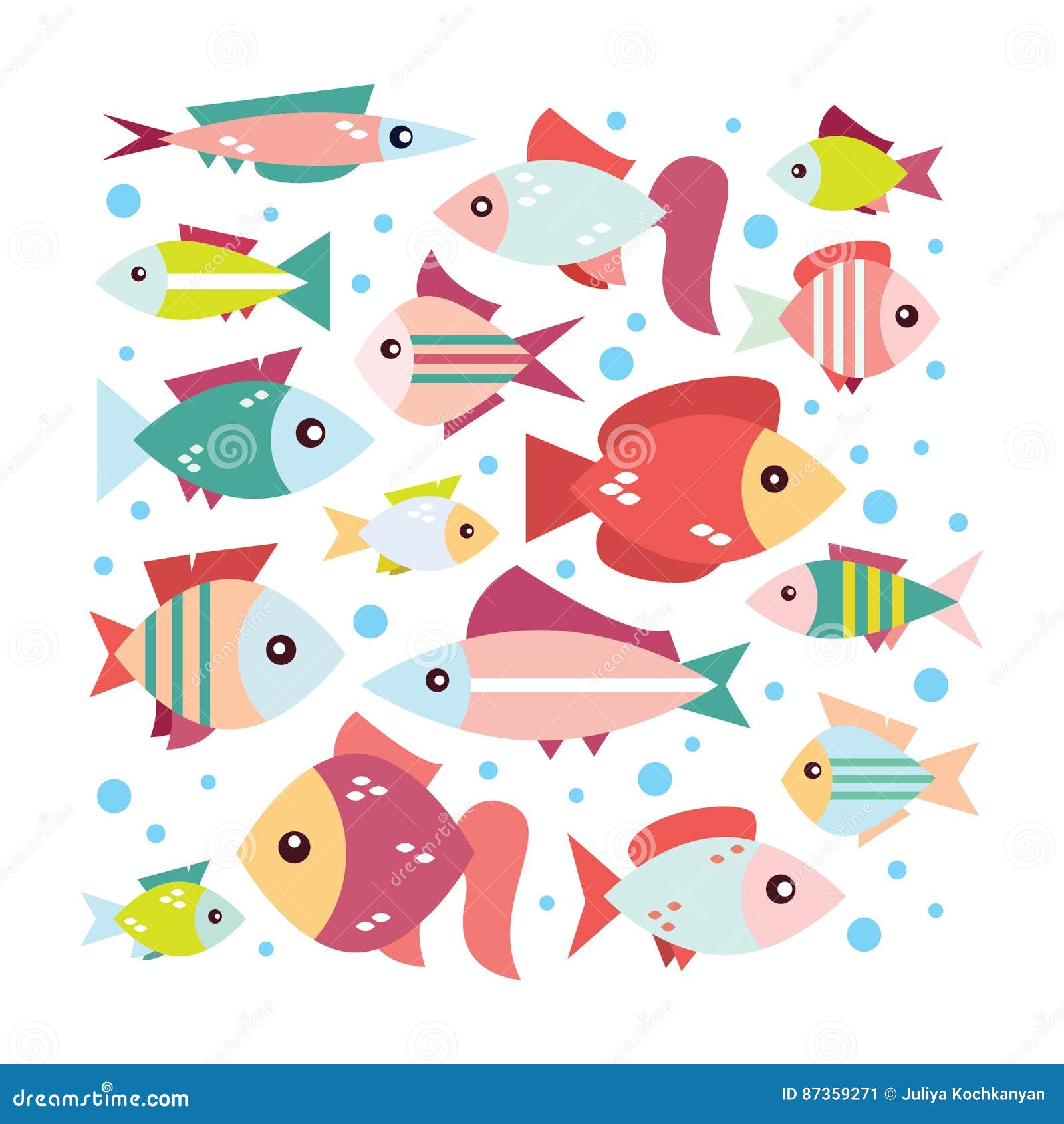 Gentle Set of Colourful Fish Stock Vector - Illustration of happy ...