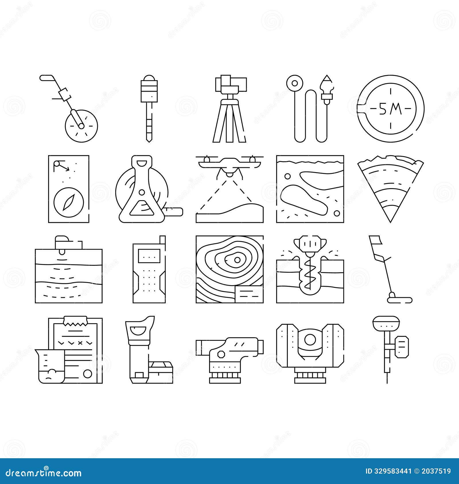 geodesy equipment collection icons set  