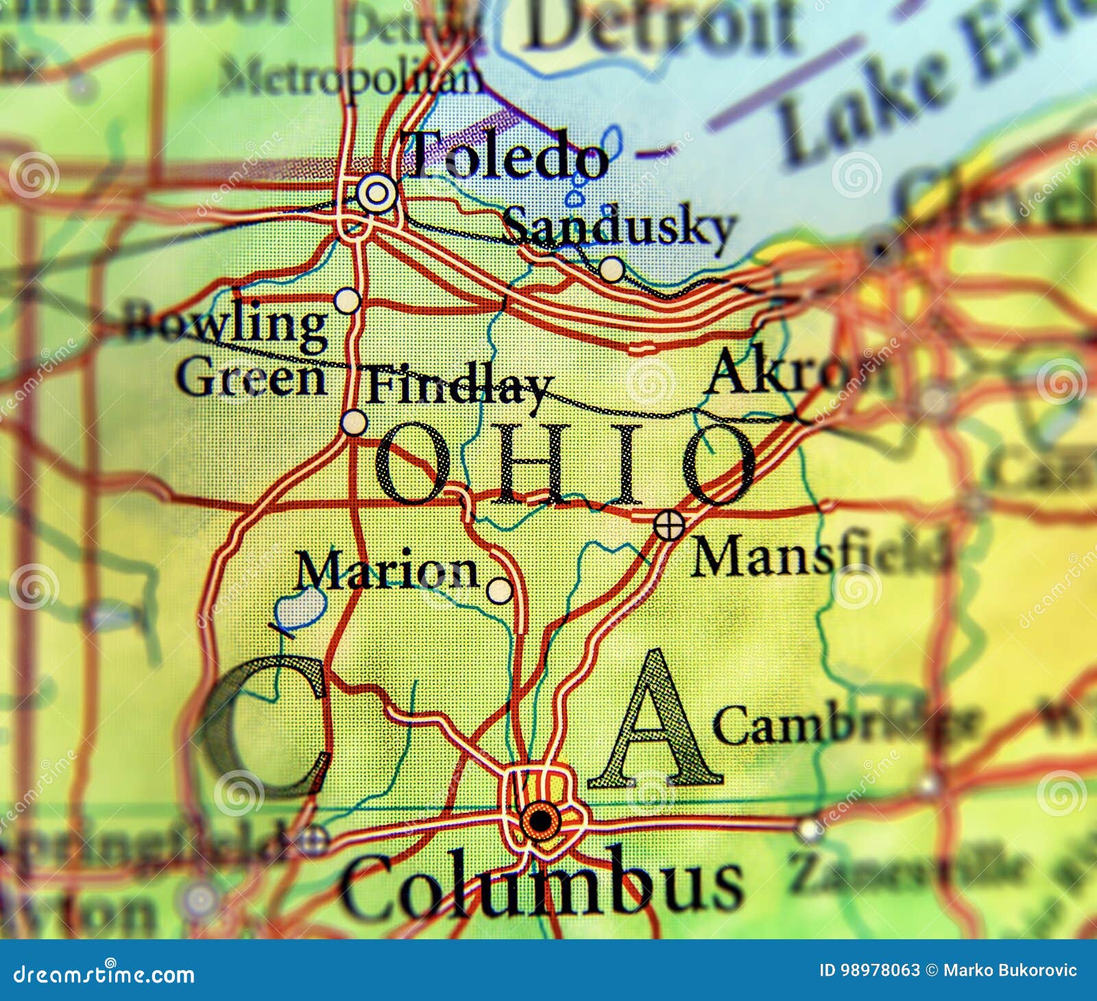 Geografische Kaart Van De Staat Ohio Van De V.S. En Stad Columbus En De ...