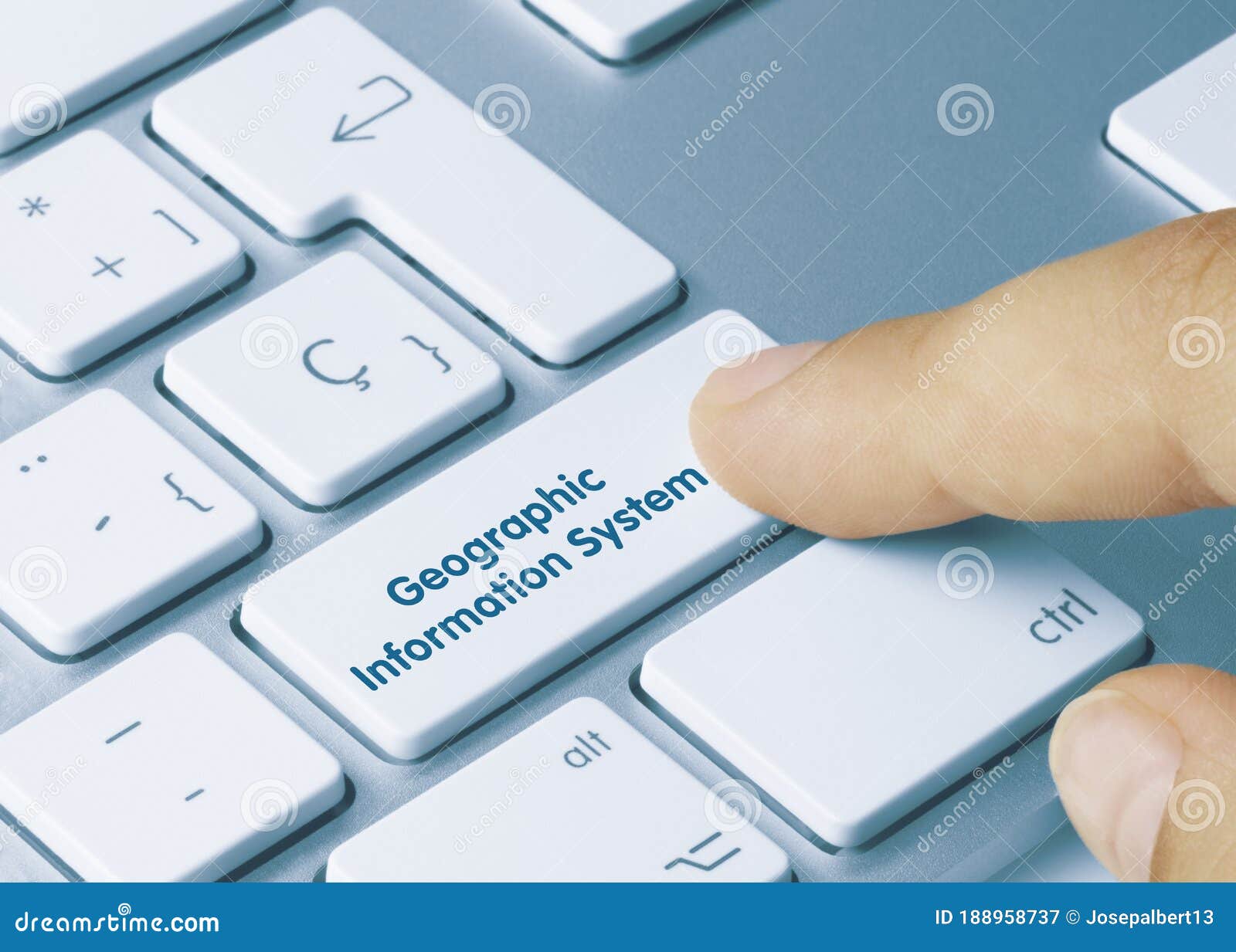 geographic information system - inscription on blue keyboard key