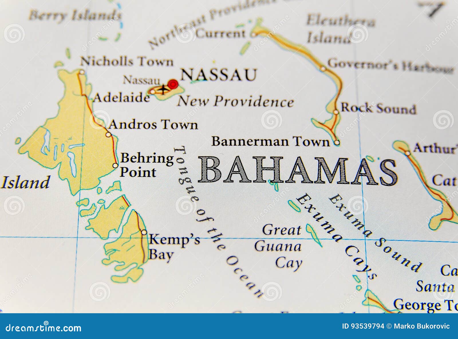 Geographic Map Bahamas Island Close Up 93539794 