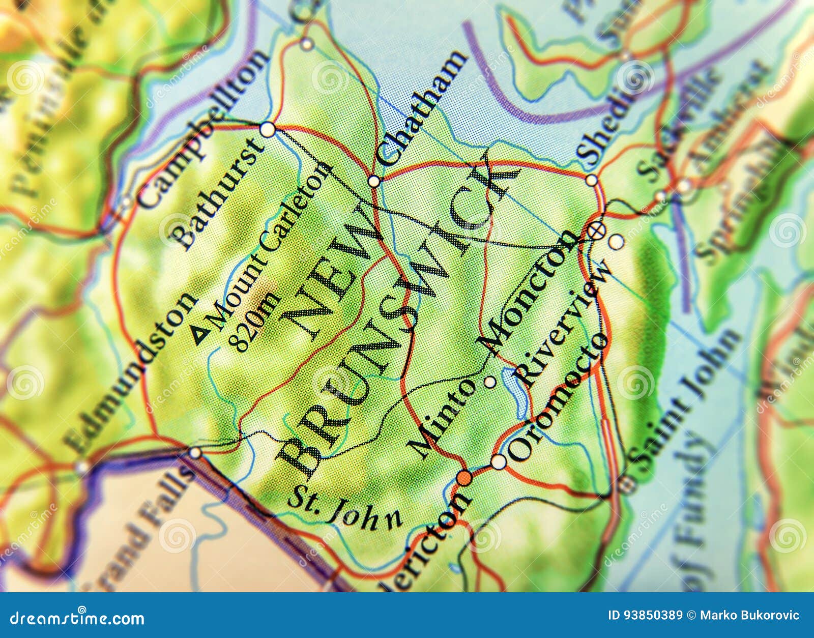 Geographic Map of Canada State New Brunswick with Important Cities