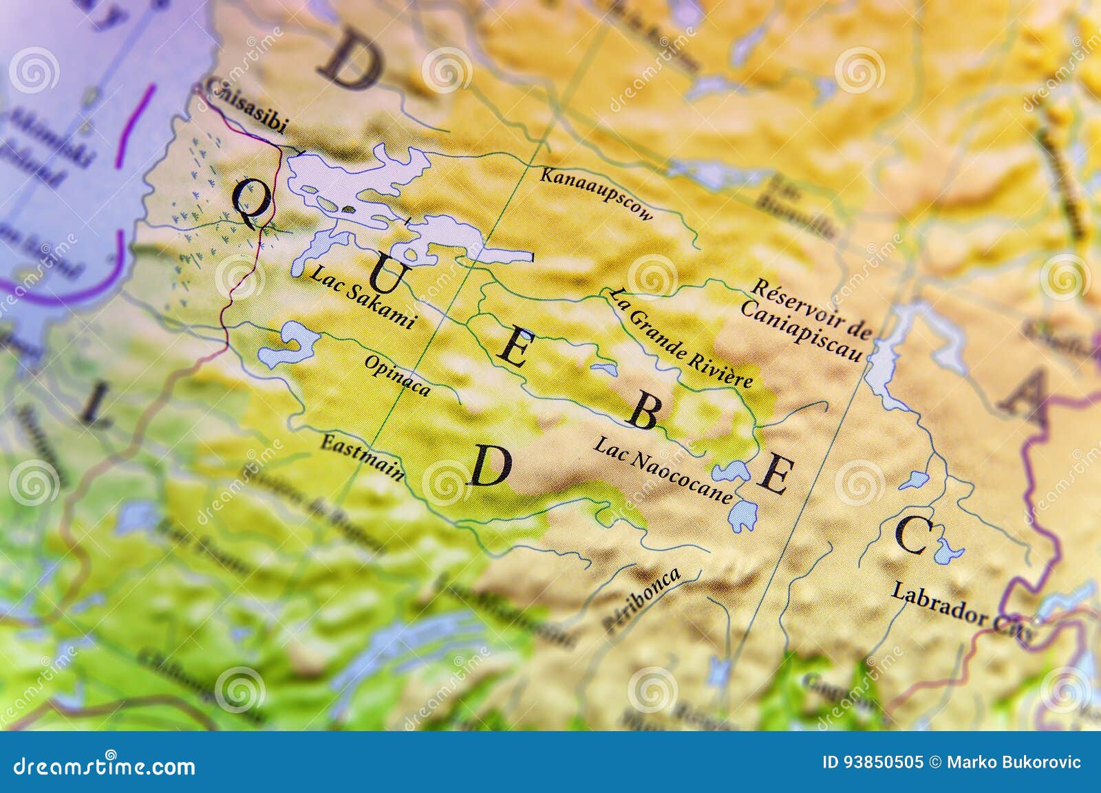 Geographic Map of Canada State Quebec with Important Cities Stock Image