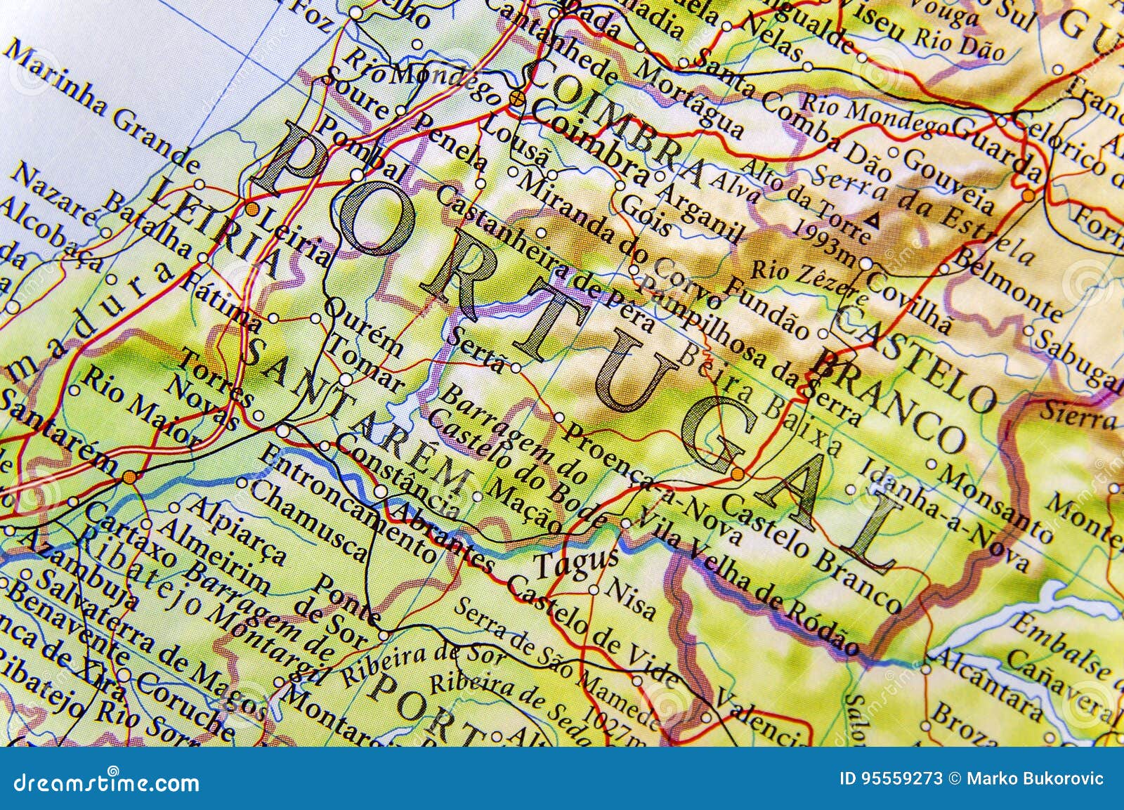 Geographic Map of European Country Portugal with Important Cities Stock