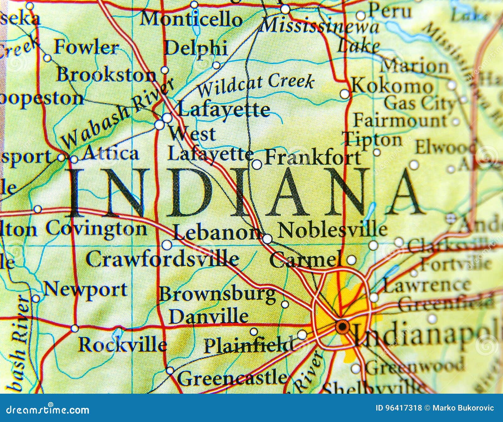 Geographic Map of Indiana Close Stock Photo - Image of navigation ...