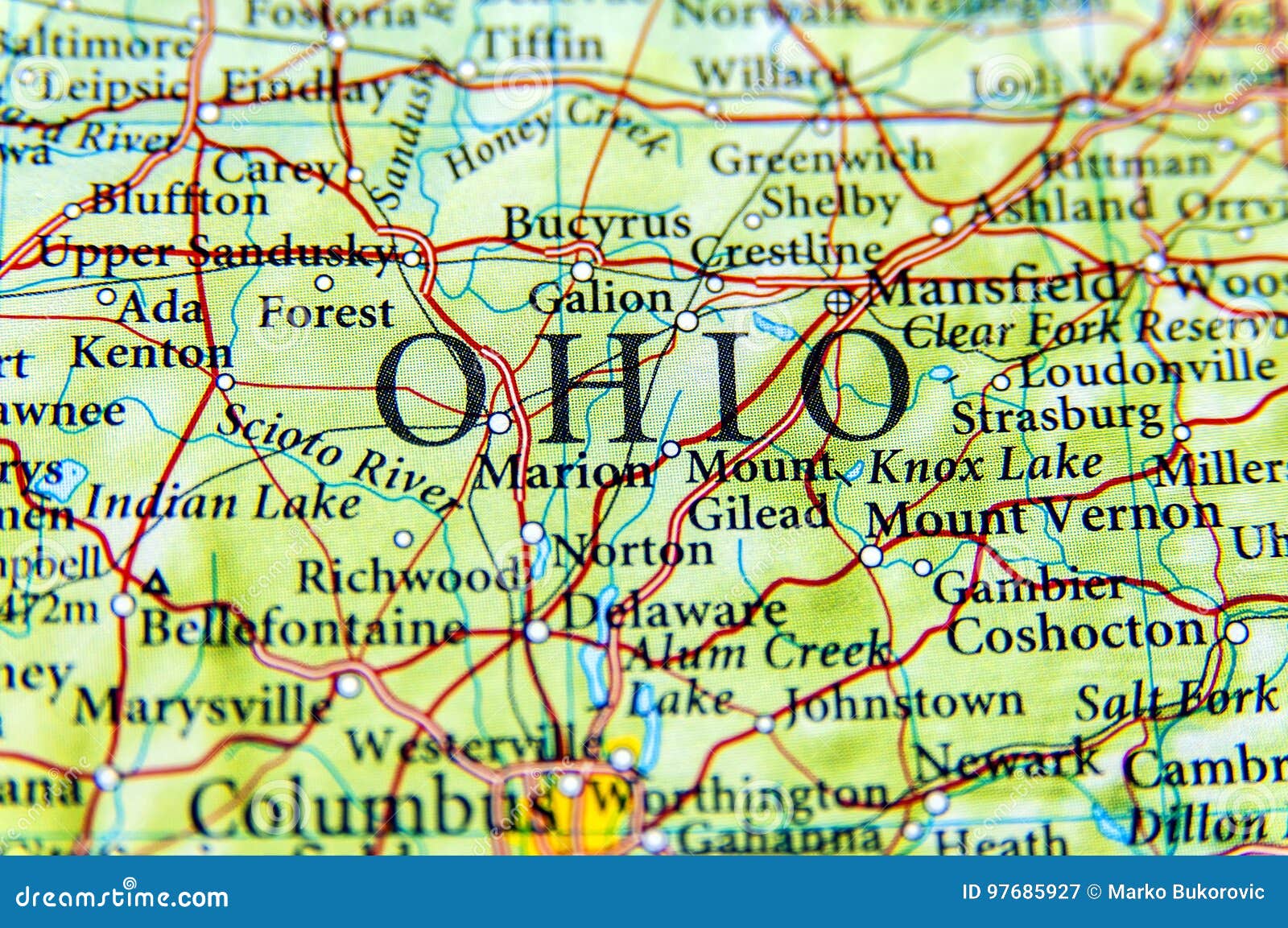 Geographic Map of Ohio Close Stock Image Image of world, view 97685927