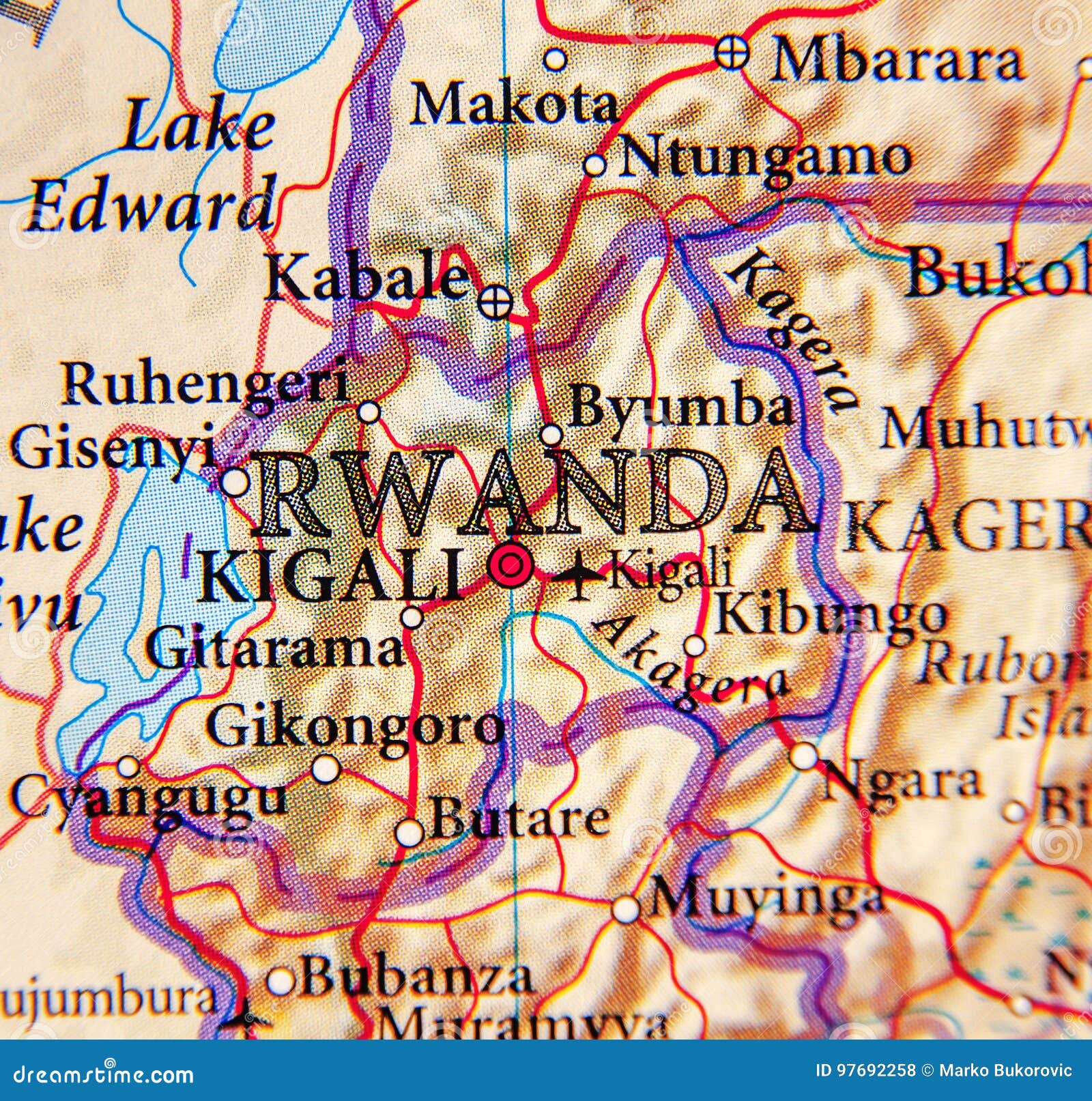 Geographic Map of Rwanda with Important Cities Stock Photo Image of