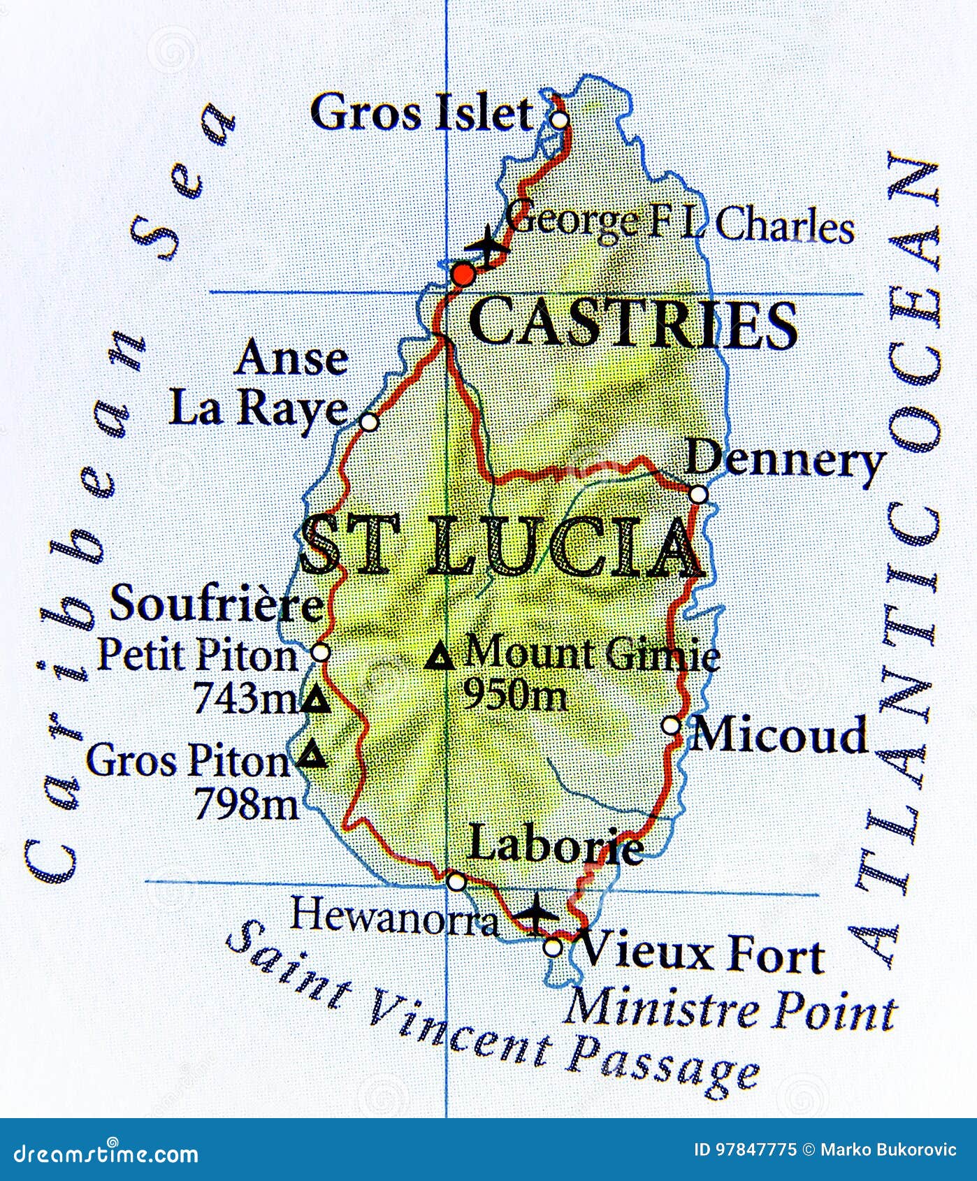 geographic map of st lucia iceland country with important cities