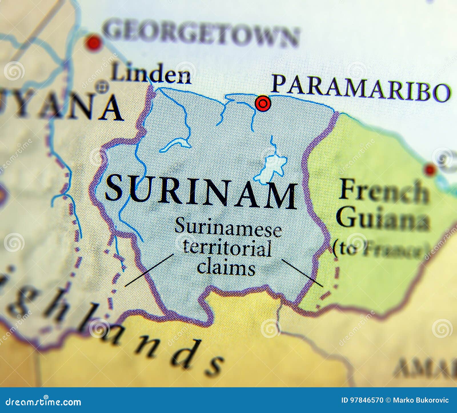 Geographic Map of Surinam Country with Important Cities Stock Photo