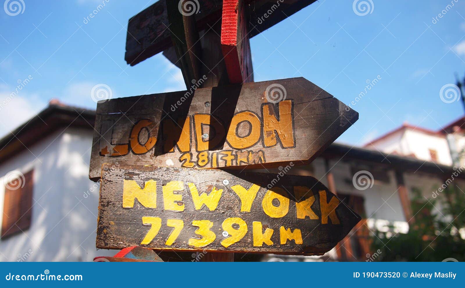 Geographical Sign of Distance and Direction To London and To New York
