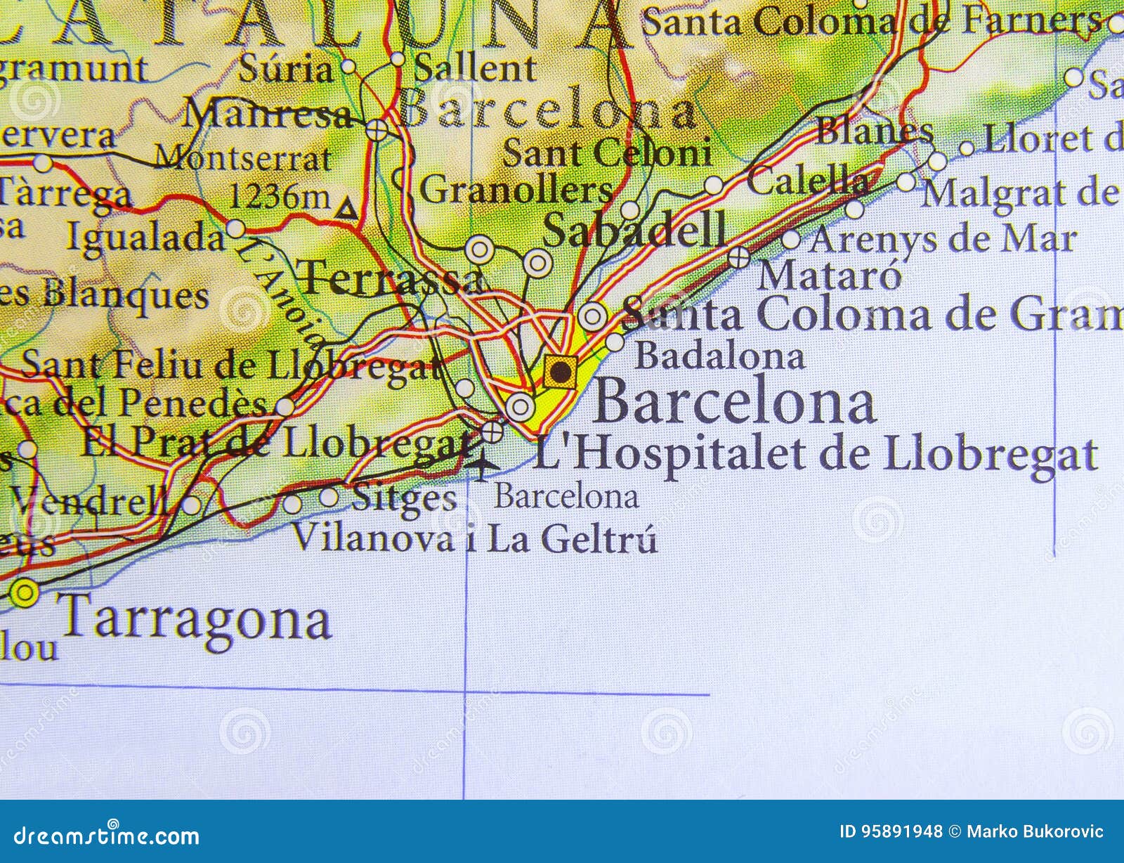 Geographische Karte Des Europaischen Landes Spanien Mit Barcelona Stadt Stockfoto Bild Von Tourismus Atlas
