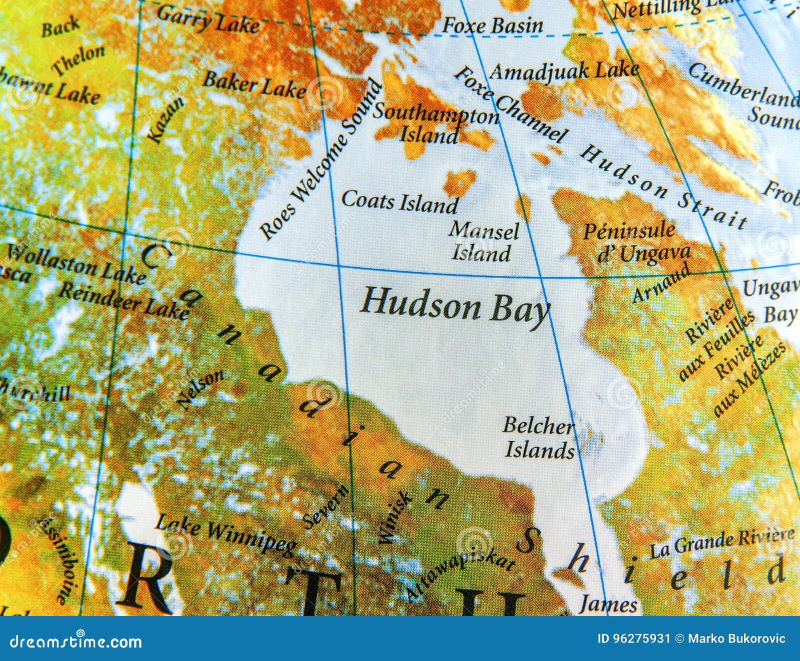 Geographische Karte Von Hudson Bay in Kanada-Land Stockbild - Bild von