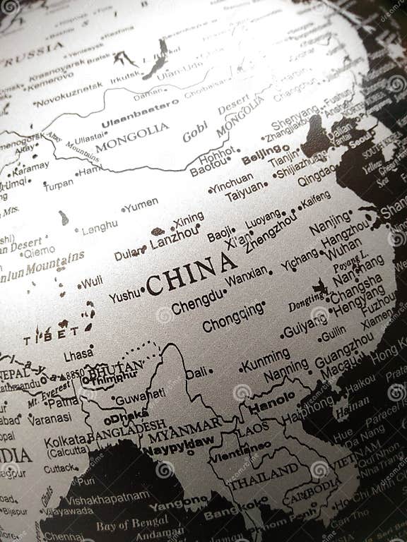 Geography of the World Map in Black and White. Stock Photo - Image of