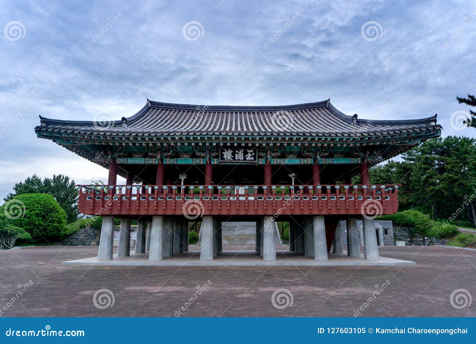  Traditional  Korean  Style Pavilion At Okpo Great Vitory Commemoative Park Stock Image Image of 