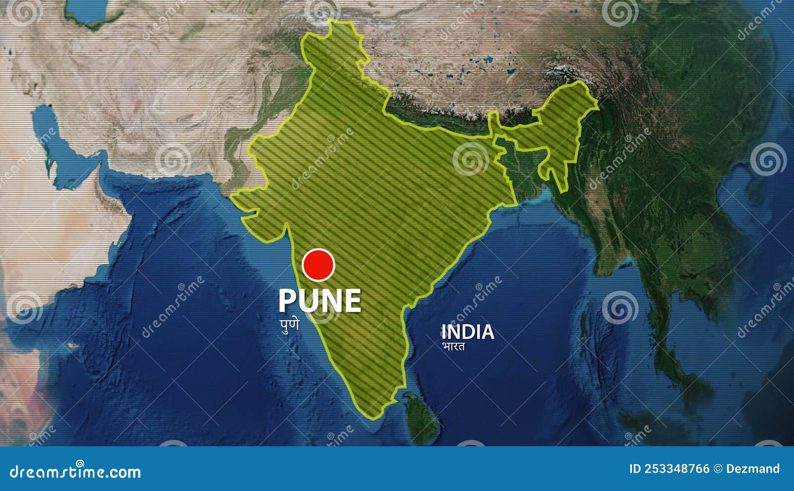 Geolocation of the City of Pune on the Map Stock Footage Video of border, landmarks 253348766