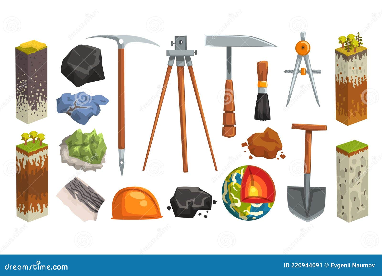 Geología Y Exploración De La Tierra Símbolos Relacionados Conjunto Globo  Estructura Capas De Suelo Herramientas Geológicas Vector Ilustración del  Vector - Ilustración de terreno, globo: 220944091