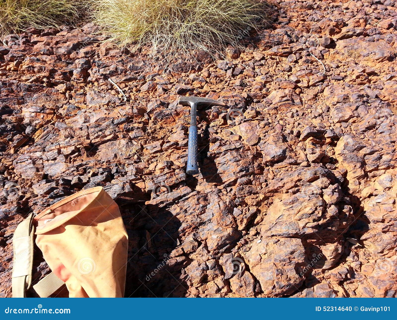 geology pick and bag with spinifex