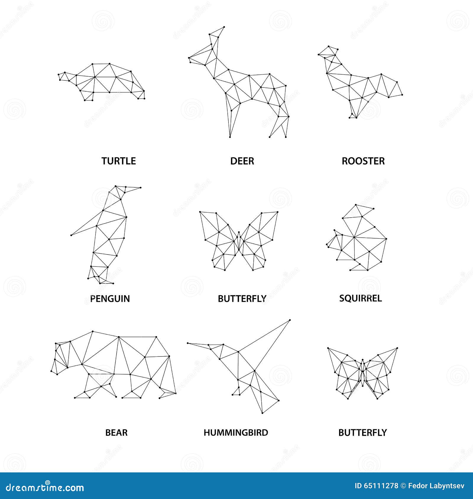 geometric animals silhouettes. set of polygons