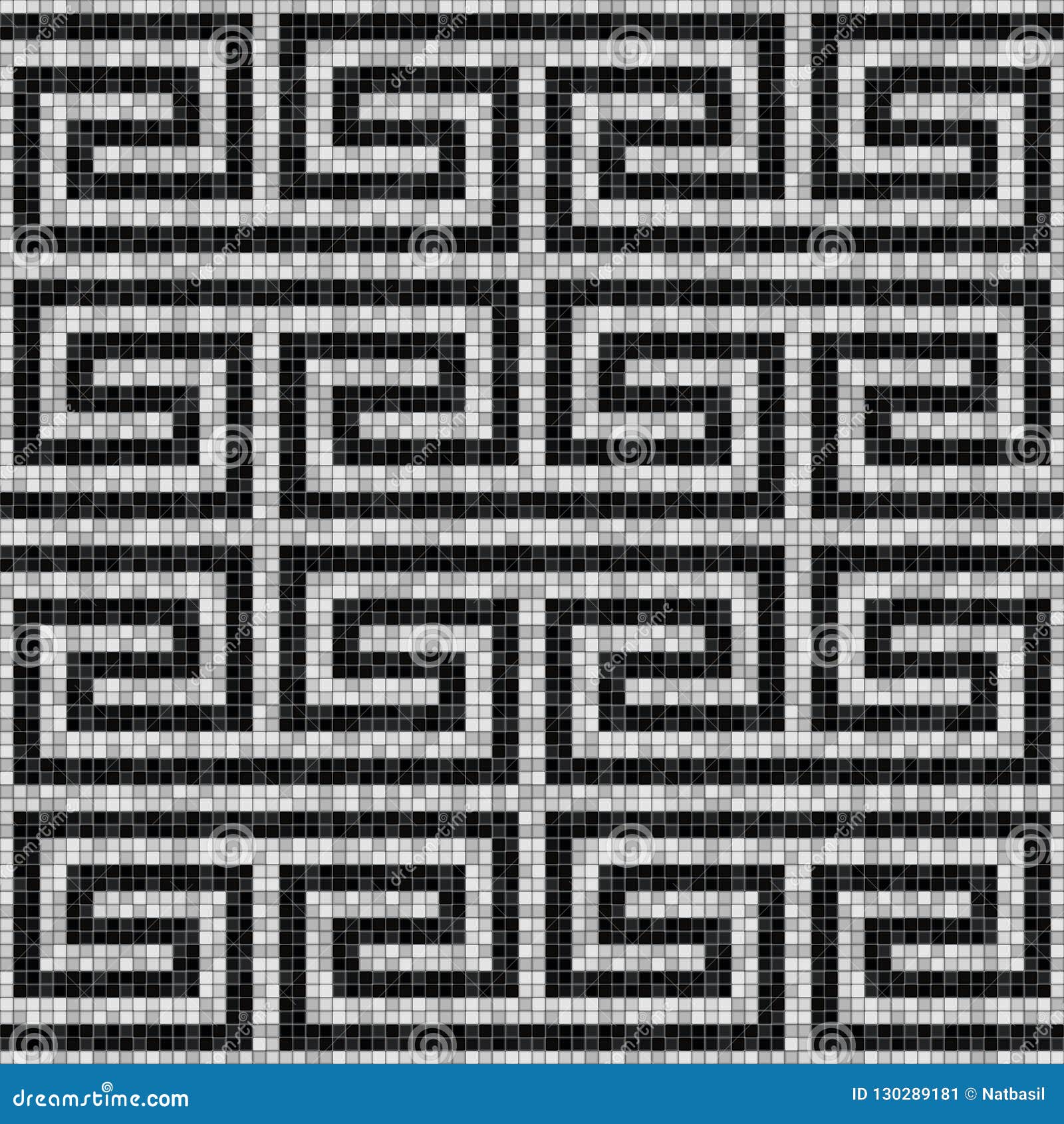 Geometric Black And White Mosaic Seamless Pattern In Antique Roman