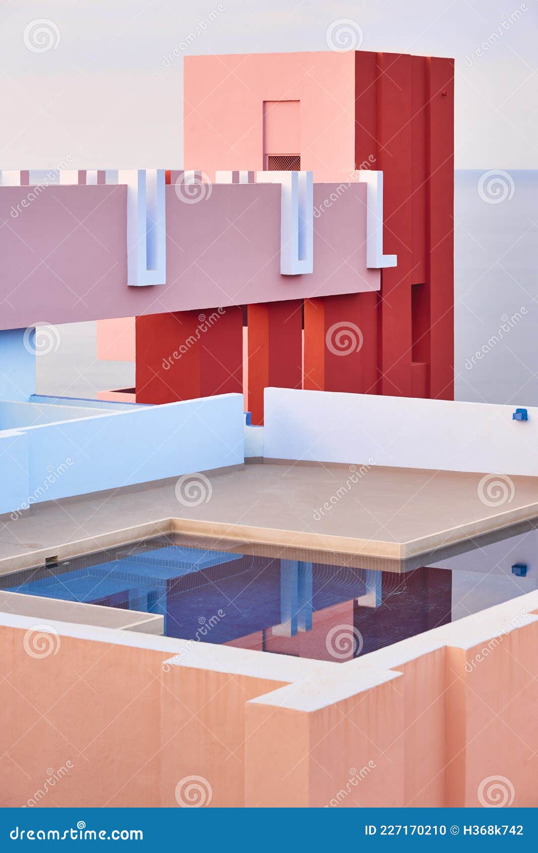 geometric colored building . the red wall, la manzanera. calpe