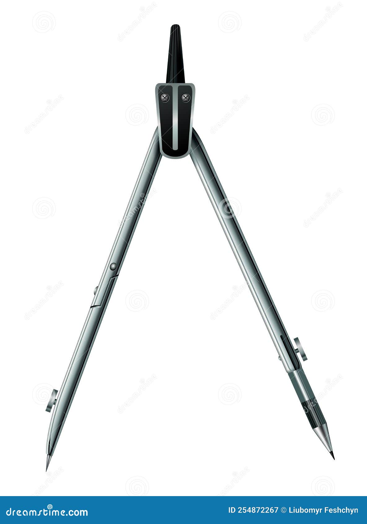 Geometric Compass Opened. Technical Instrument for Divider Drawing