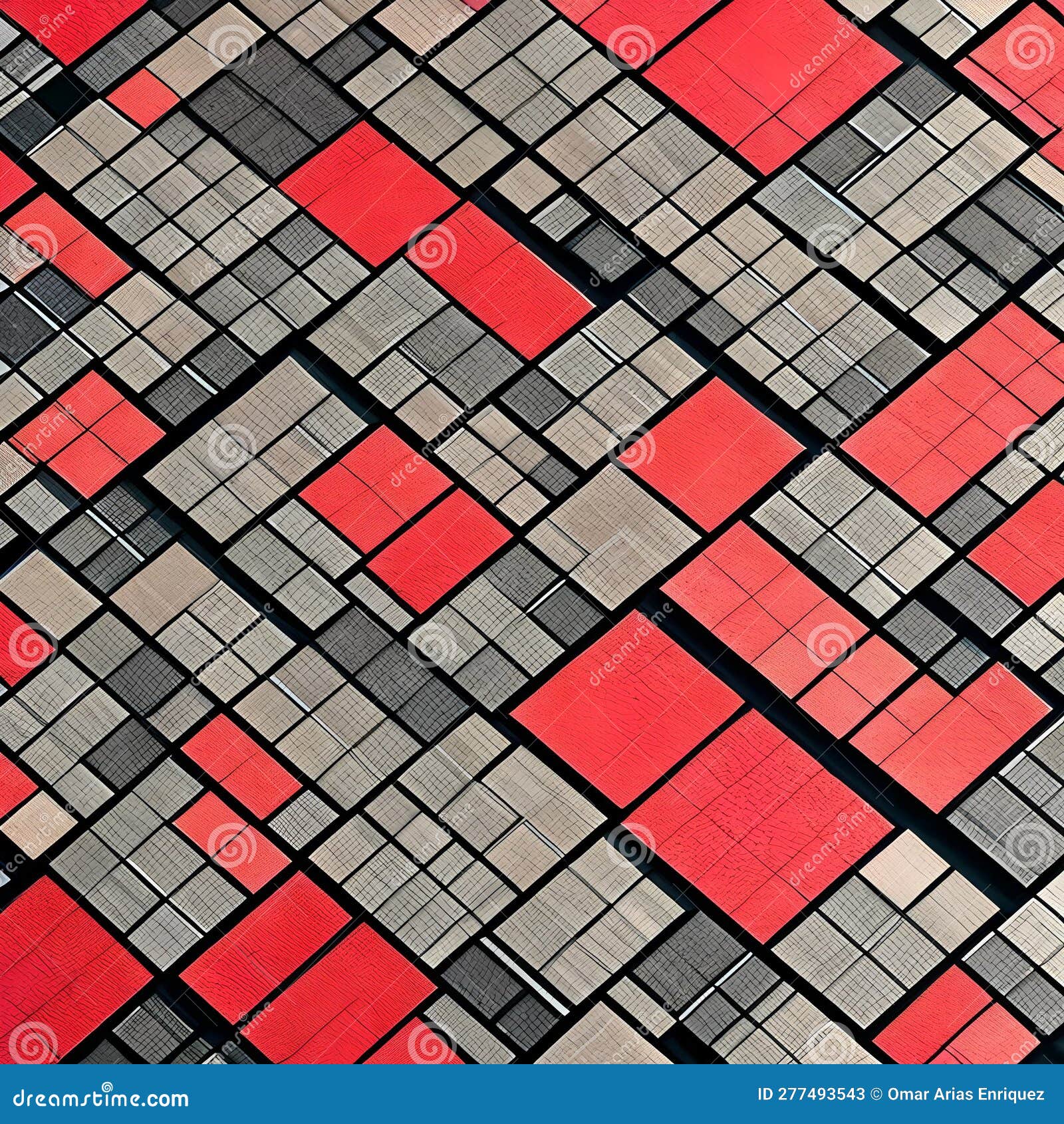 a geometric  with squares and rectangles arranged in a plaid pattern, in shades of red and black5, generative ai