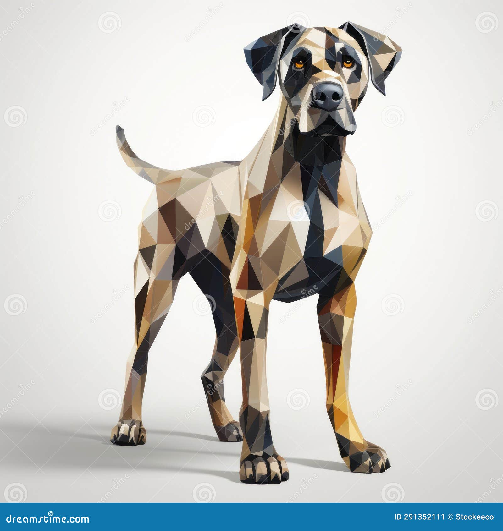 geometric dog: realistic 3d rendering of great dane on white background