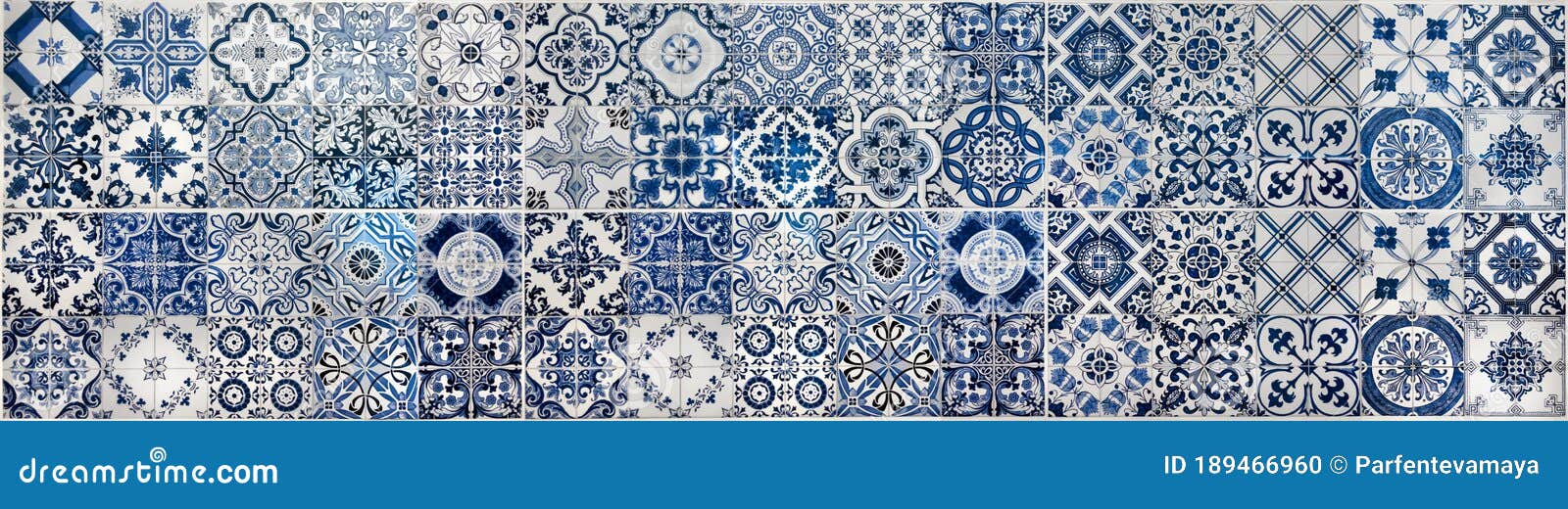 geometric and floral azulejo tile mosaic pattern. portuguese or spanish retro old wall tiles. seamless navy blue background.