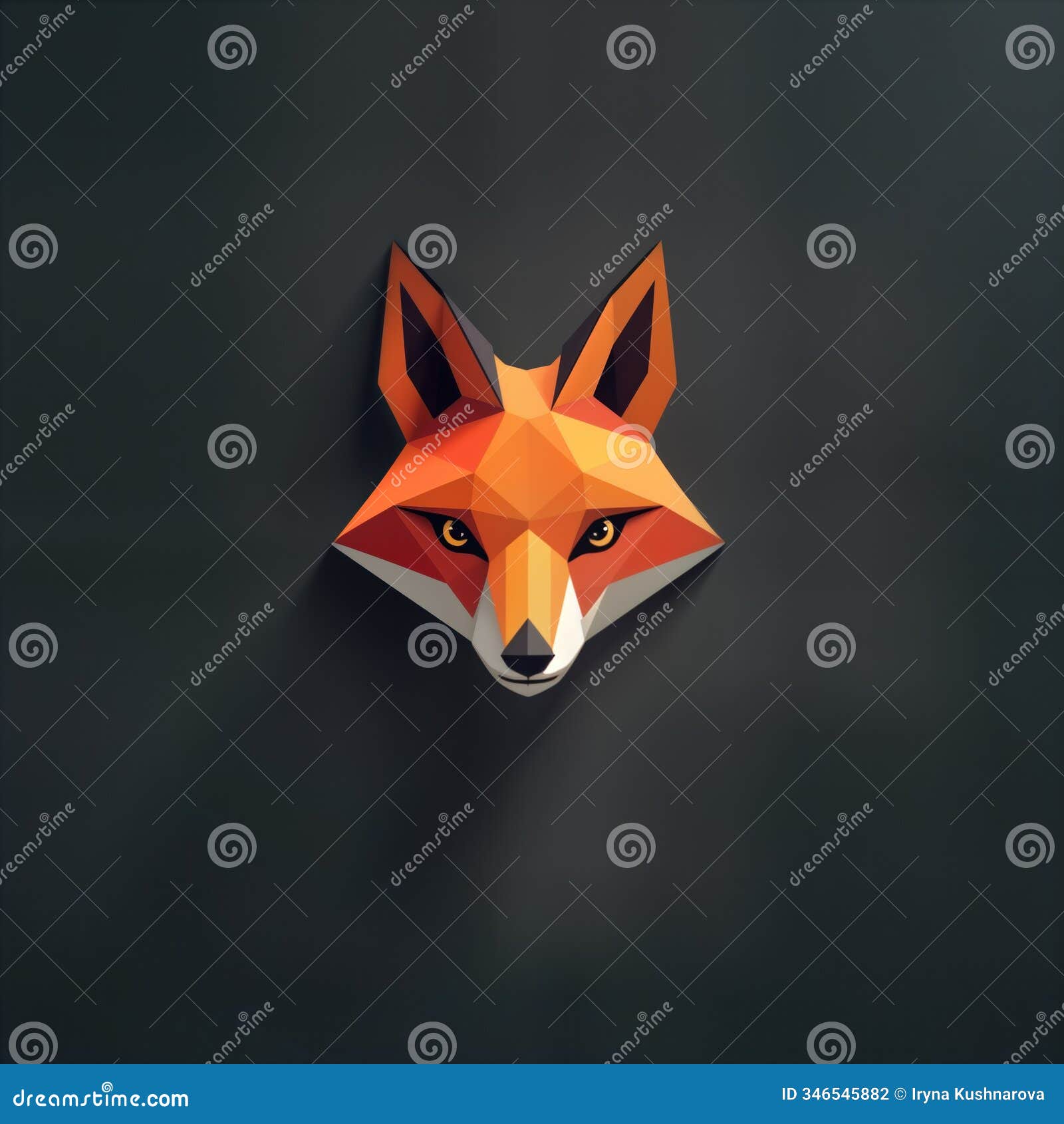 geometric fox head art. low poly fox face . orange red color palette. polygon animal head graphic. modern wildlife image.