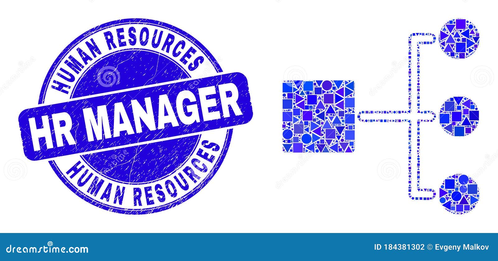 Blue Scratched Human Resources Hr Manager Stamp Seal And Hierarchy Mosaic Stock Vector Illustration Of Grunge Badge 184381302