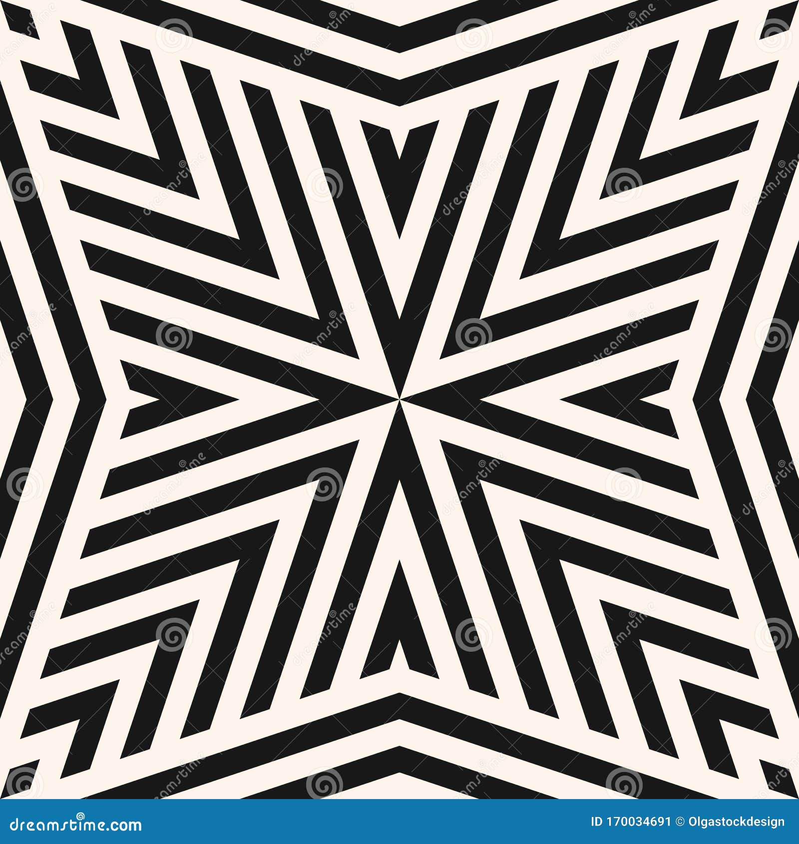 Vector Geometric Lines Seamless Pattern. Black and White Linear