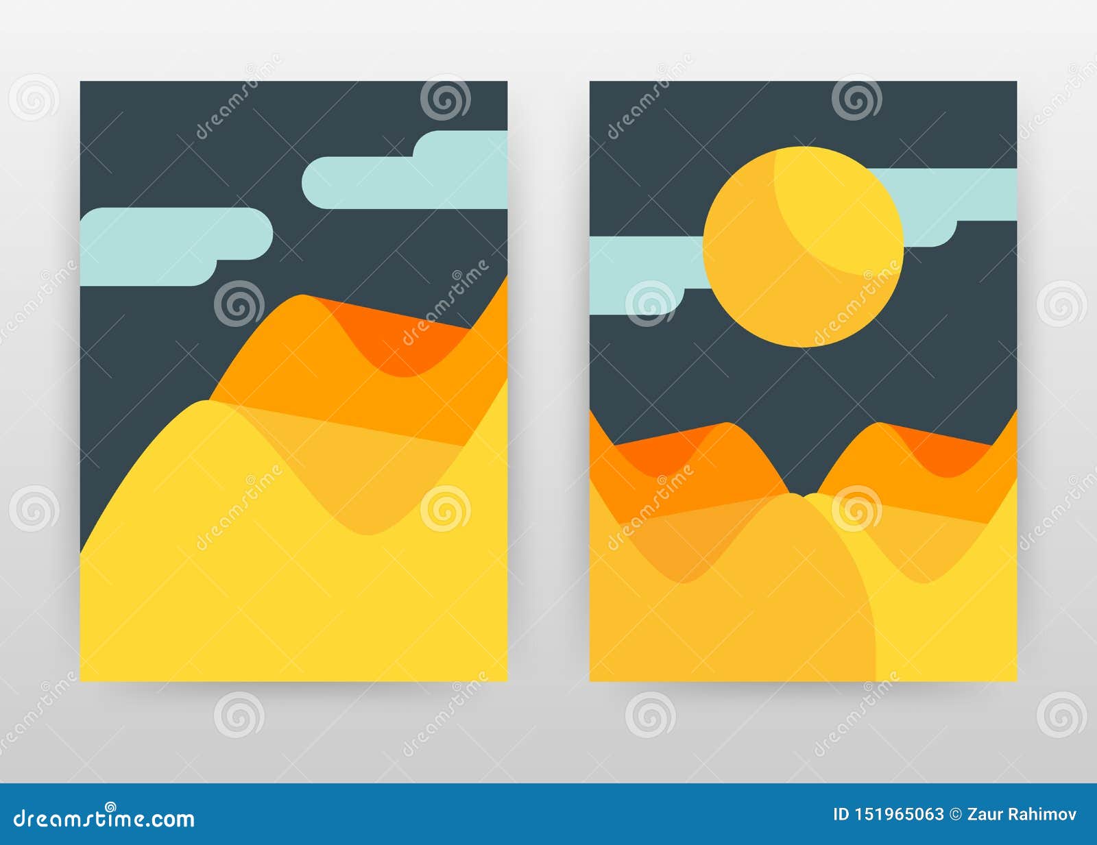 Geometric Orange Landscape with Sun and Mountains Business Design for ...