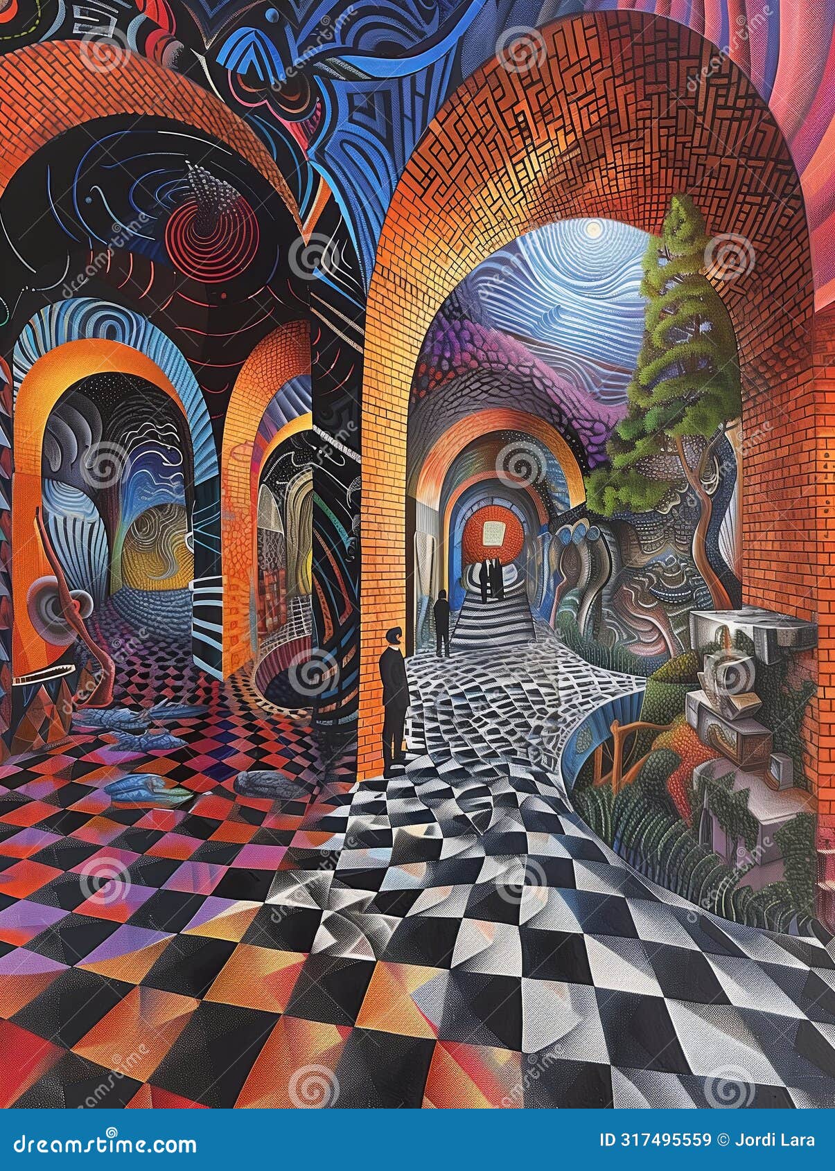 a geometric patterned art of a subreal scene