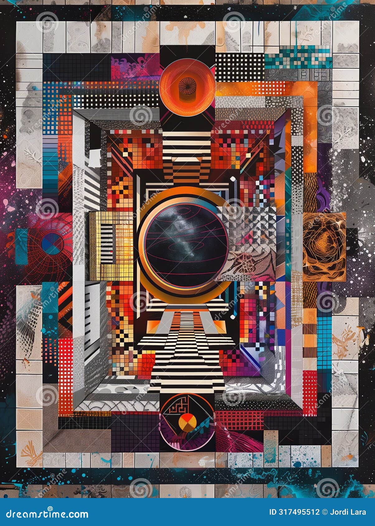 a geometric patterned art of a subreal scene