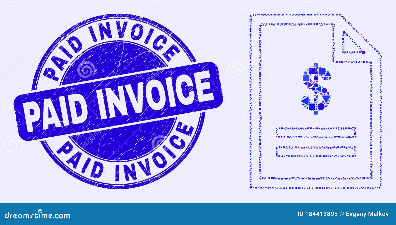 Blue Scratched Paid Invoice Stamp Seal and Price Page Mosaic Stock