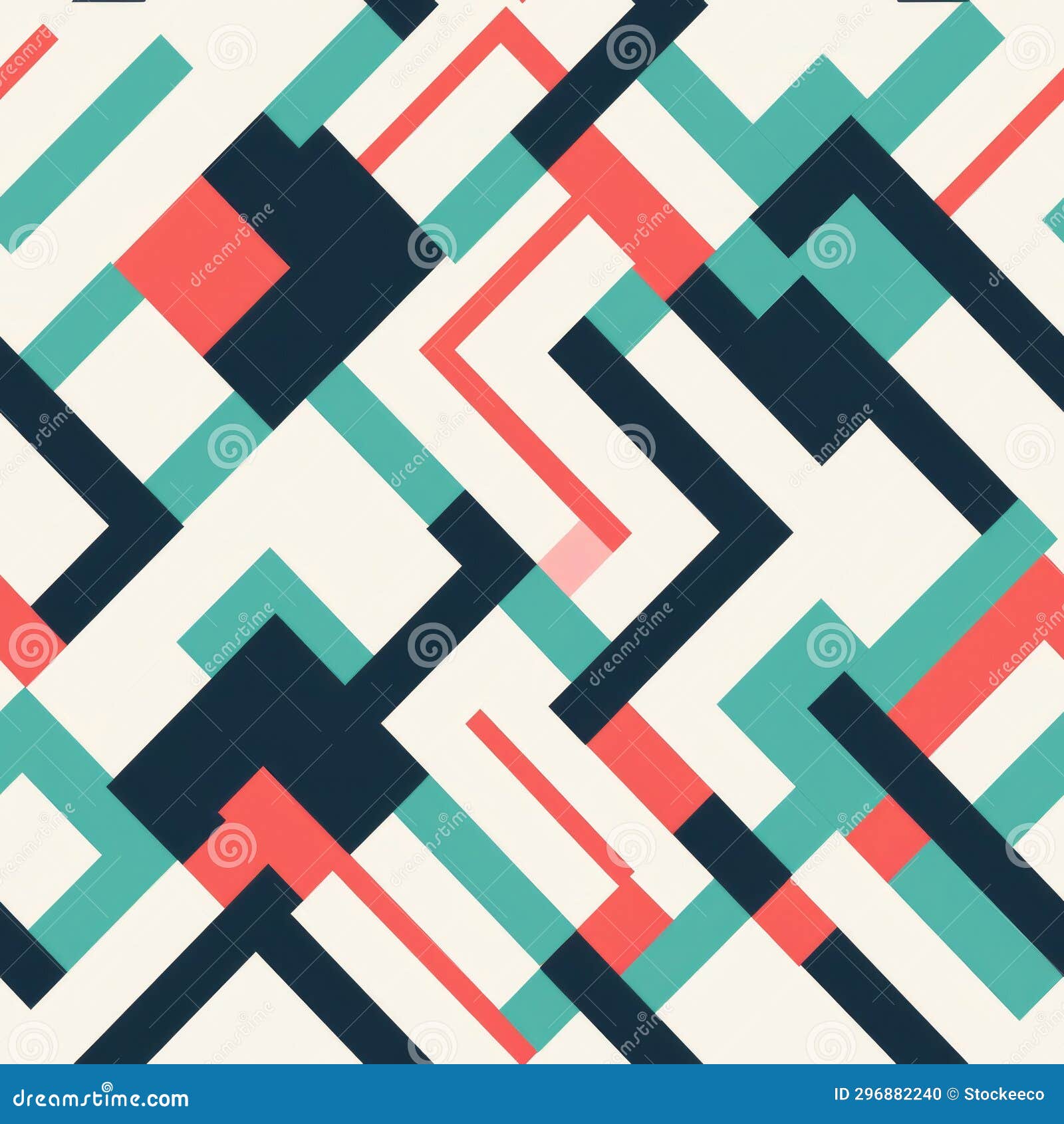 geometric red and blue abstract pattern with striped s