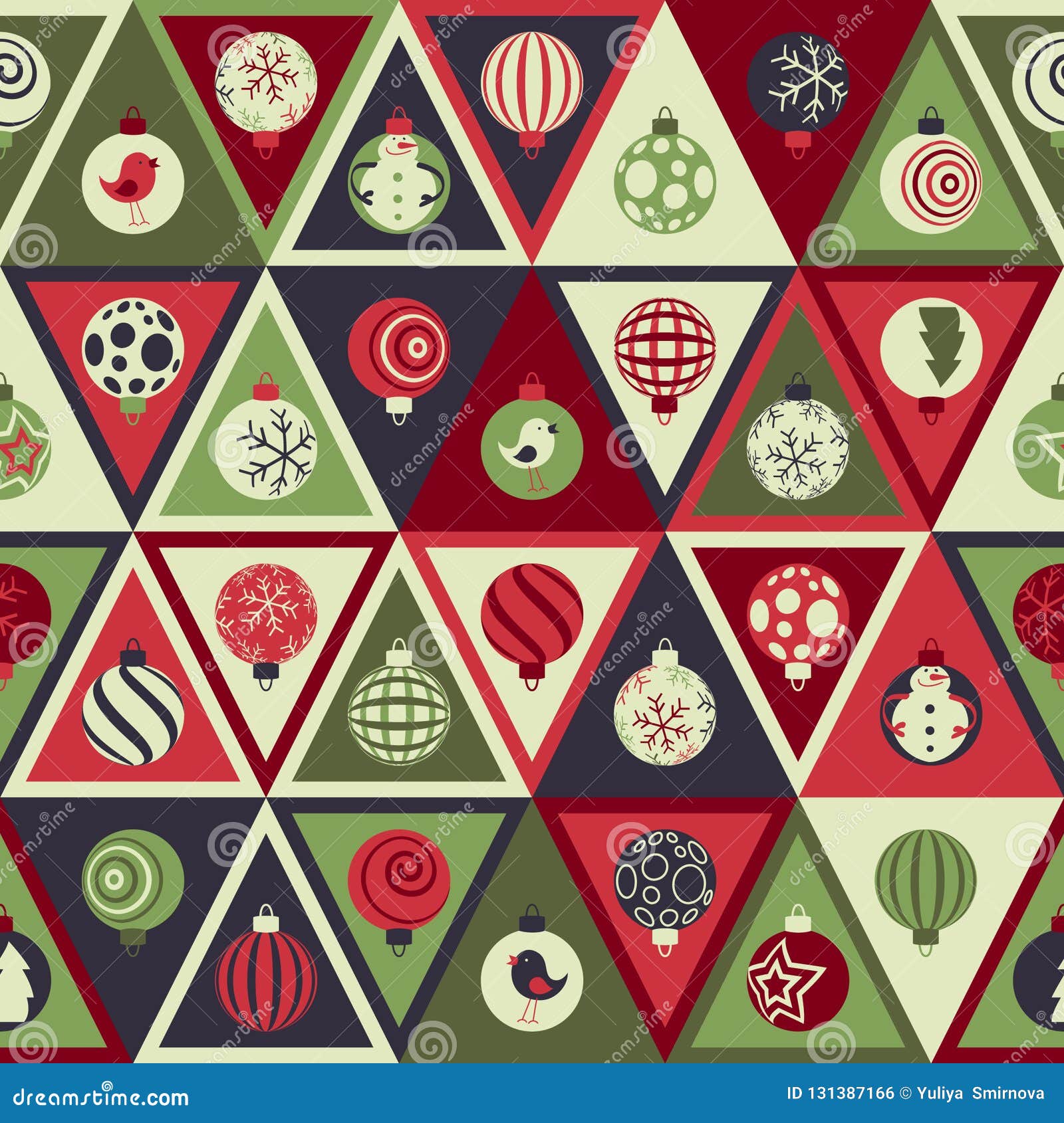 Geometric Seamless Christmas Pattern in Retro Style. Stock Vector