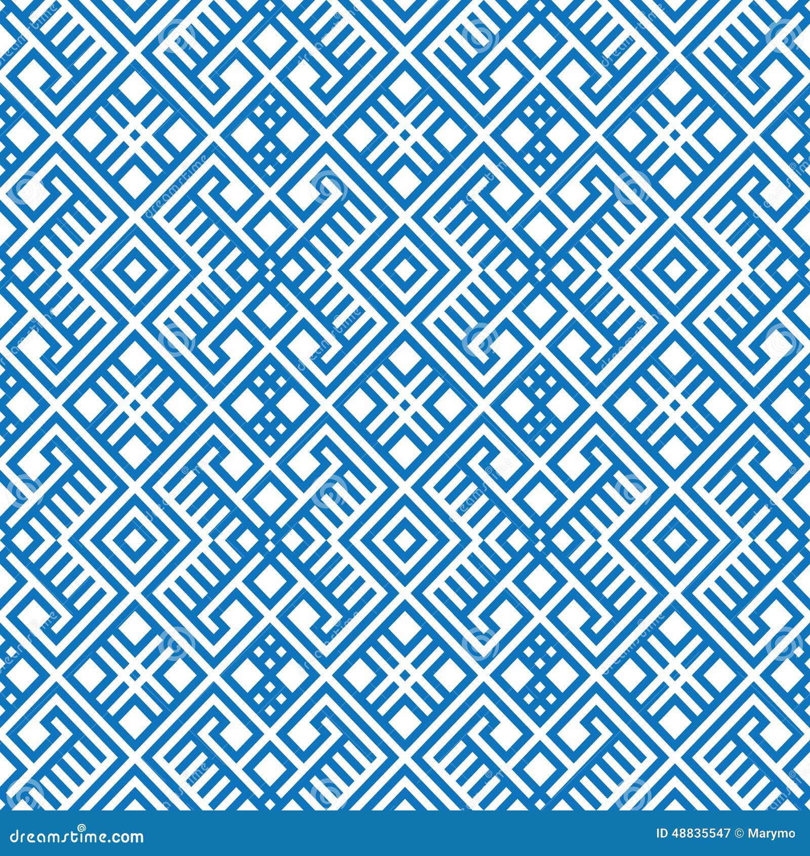 Geometric Seamless Ethnic Pattern Background in Blue and White Colors
