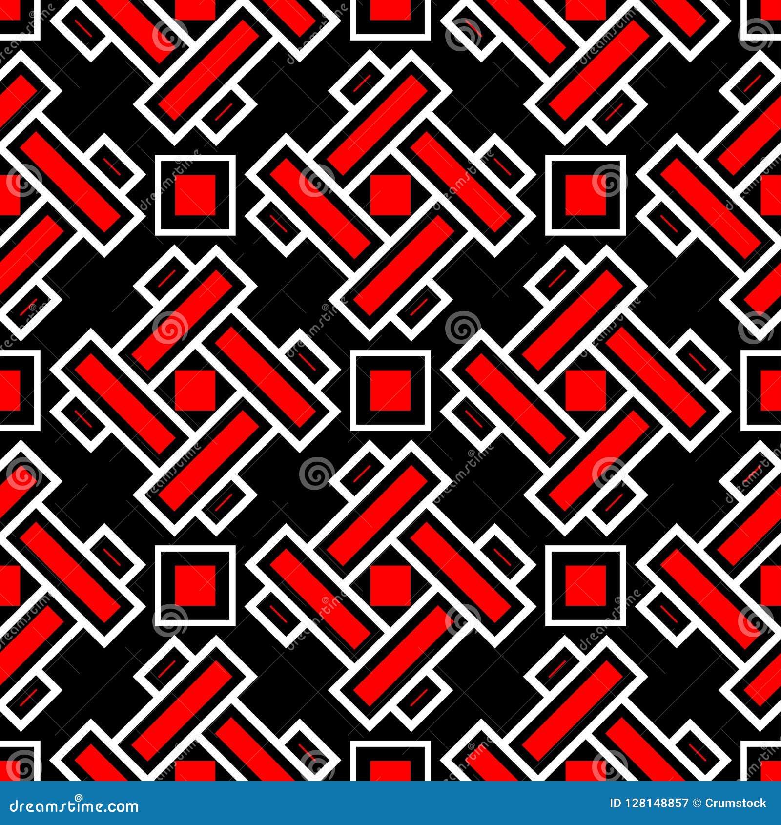 Geometric Seamless Pattern. Red and White Elements on Black Background ...