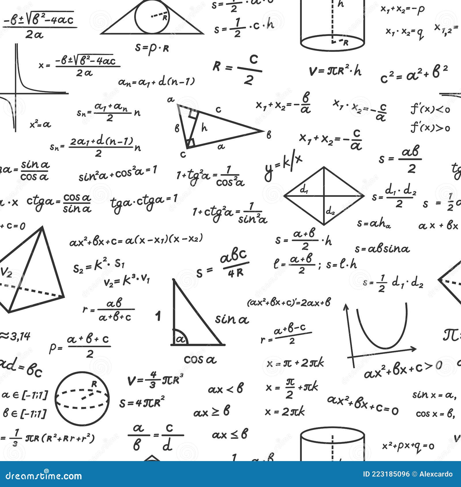 Geometric Shapes with Mathematical Formulas Seamless Pattern